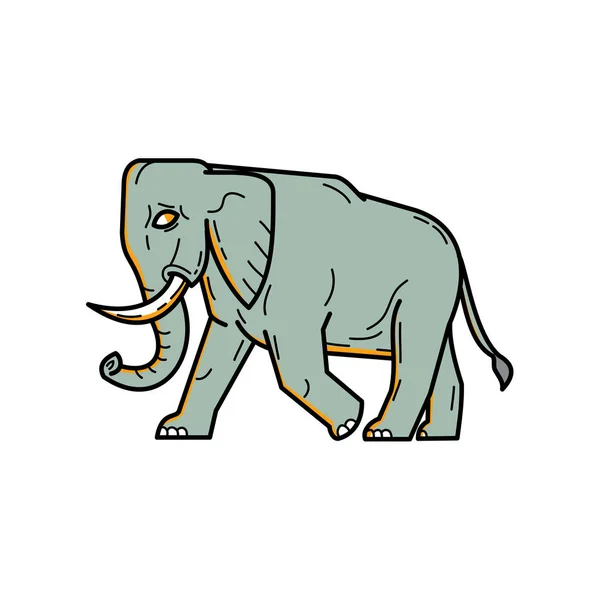Elefante africano caminando Mono Line Art — Vector de stock