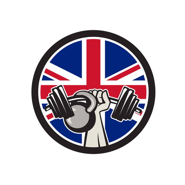 British Hand Lift Barbell Kettlebell Union Jack Flag Icon — Vector de stoc