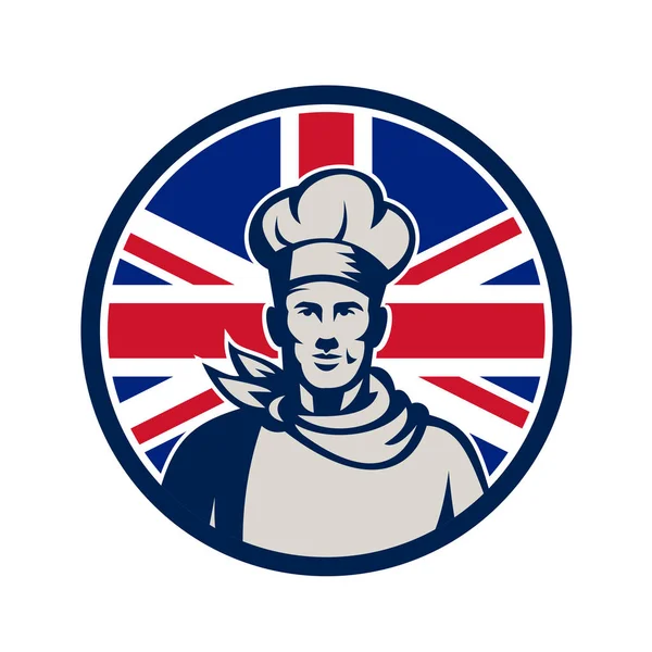 イギリスのベーカー シェフ ユニオン ジャックの旗のアイコン — ストックベクタ
