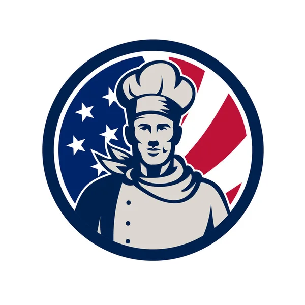 Ikona flagi Usa American piekarz kucharz — Wektor stockowy