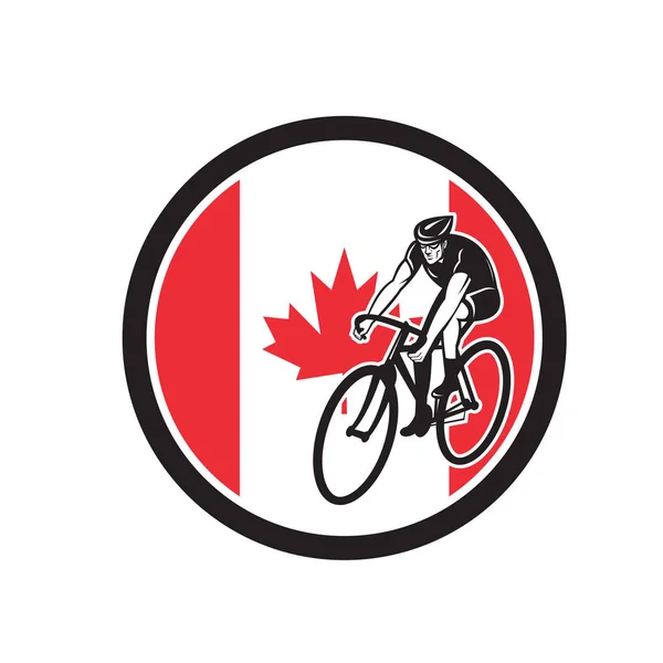 Canadees wielrenner fietsen Canada vlagpictogram — Stockvector