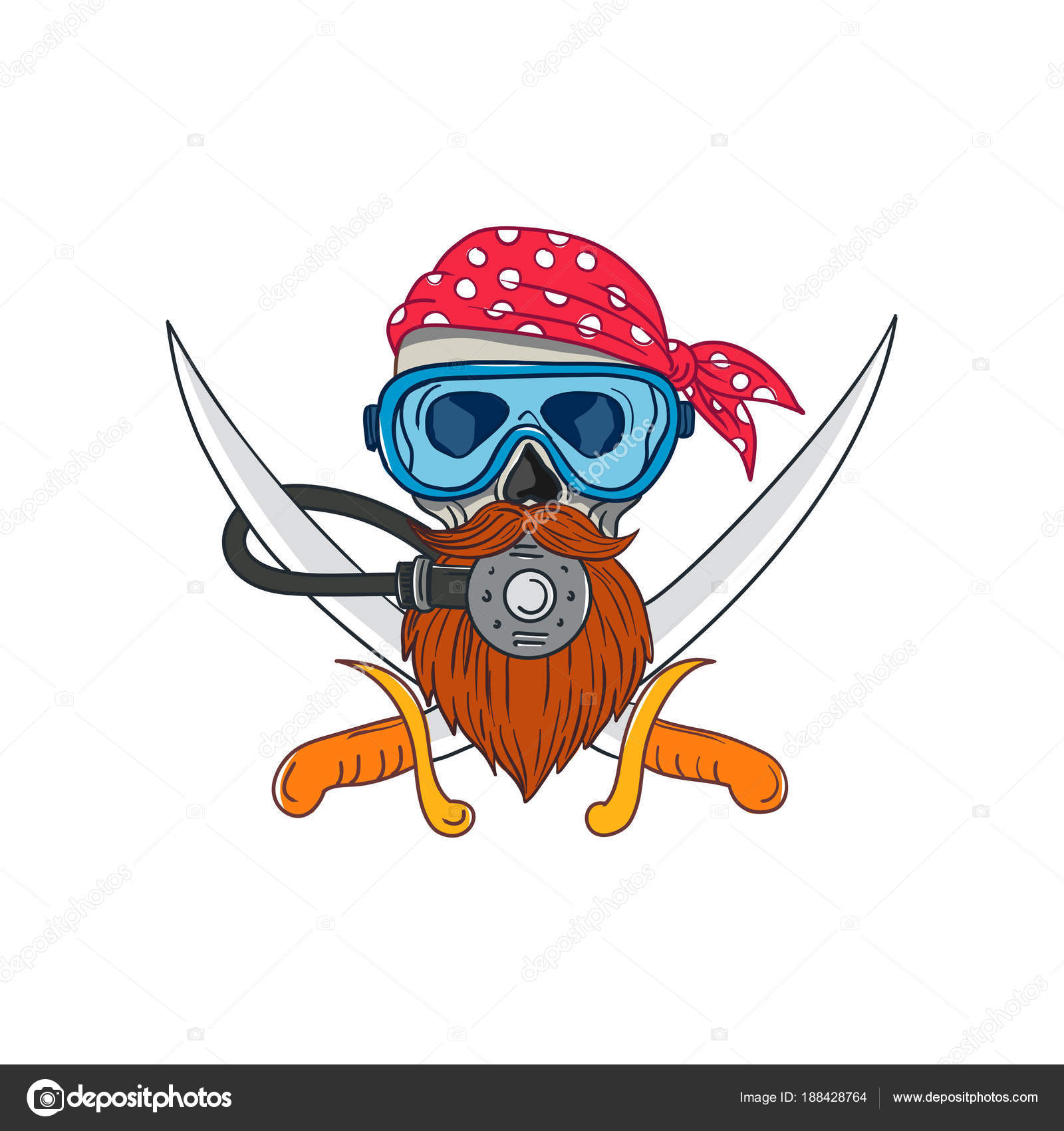 海盗骷髅胡子潜水面具画图库矢量图©patrimonio 188428764, image size:1600x1700