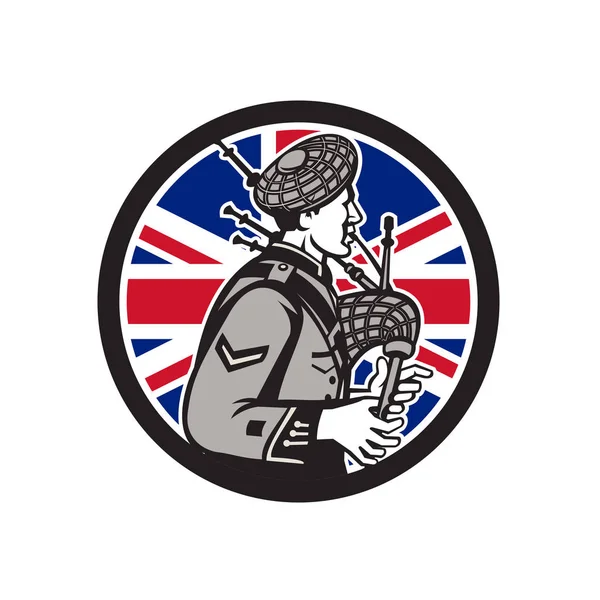 Ícone de bandeira britânico Bagpiper Union Jack — Vetor de Stock