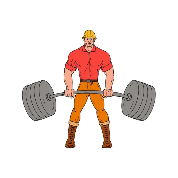 Buffed Lumberjack Lifting Weights Cartoon — Stock Vector