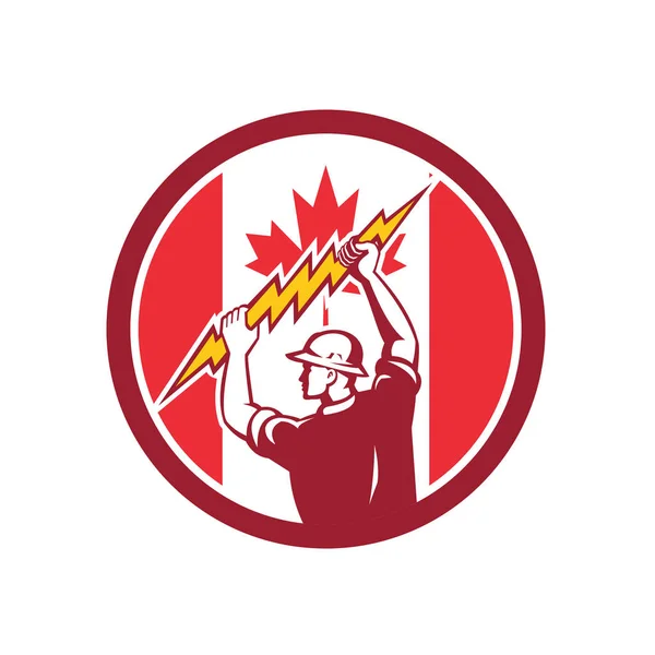 Canadian Electrician Lighting Bolt Canada Flag Icon — Stock Vector