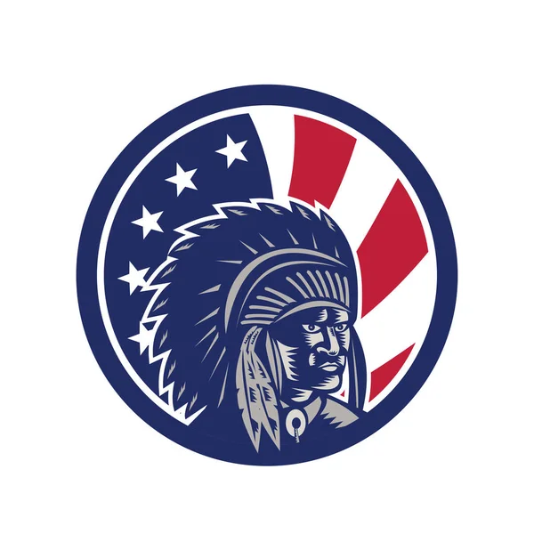 Native American Indian Chief Usa vlag, pictogram — Stockvector