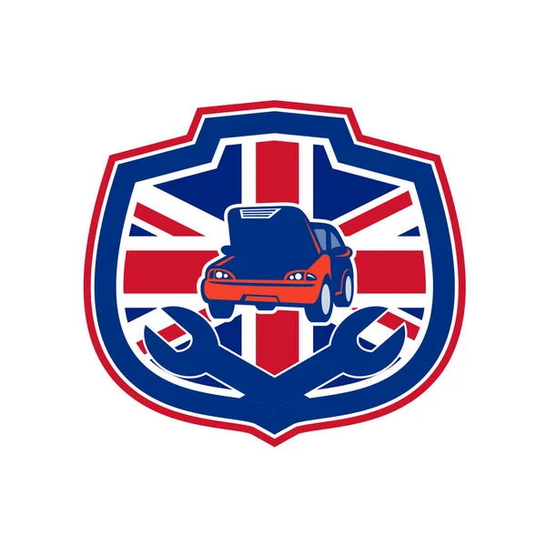 Britse Auto reparatie winkel Union Jack vlag Crest — Stockvector