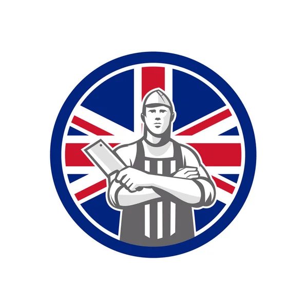 British Butcher Front Union Jack Icona bandiera — Vettoriale Stock