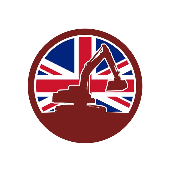 İngiliz mekanik Digger Union Jack bayrak simgesi — Stok Vektör