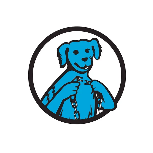 Blue Merle Dog Holding Broken Chain Mascot — Stock Vector