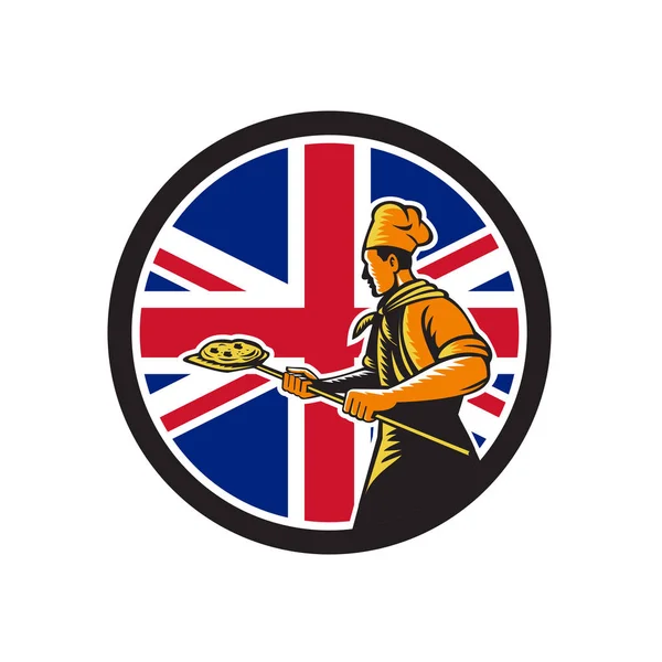 British Pizza Baker Union Jack Bandeira Ícone — Vetor de Stock