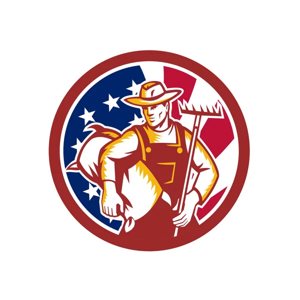 American Organic Farmer Icône drapeau américain — Image vectorielle