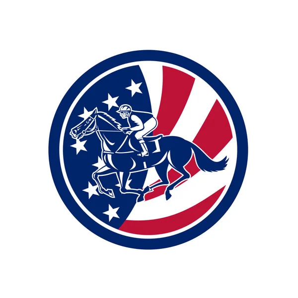 Amerikai Jockey Horse Racing Usa zászló ikonra — Stock Vector