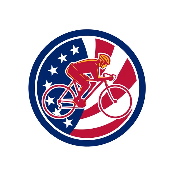 American Cyclist Cycling USA Flag Icon — Stock Vector