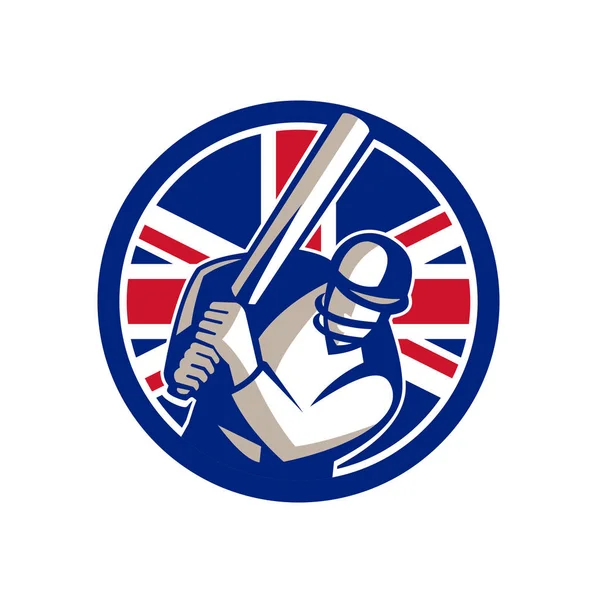 Bateador de Cricket británico Batting Union Jack Flag Icon — Vector de stock