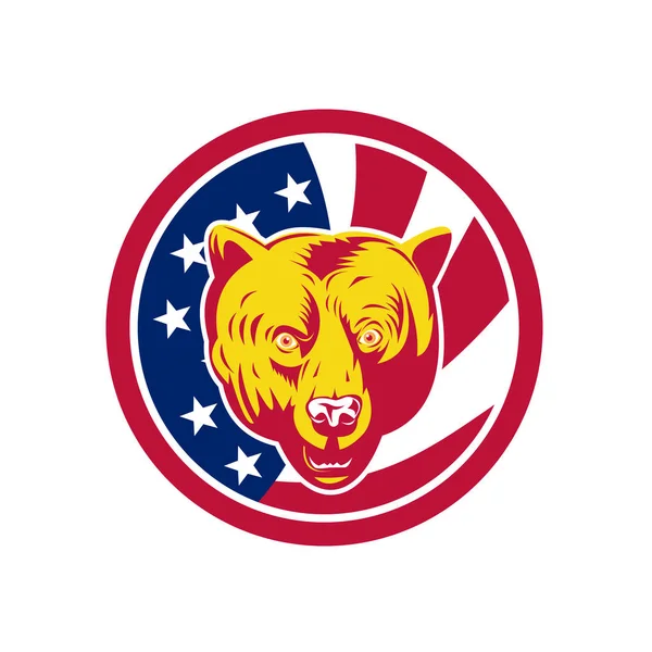 American Brown Bear USA Flag Icon — Stock Vector