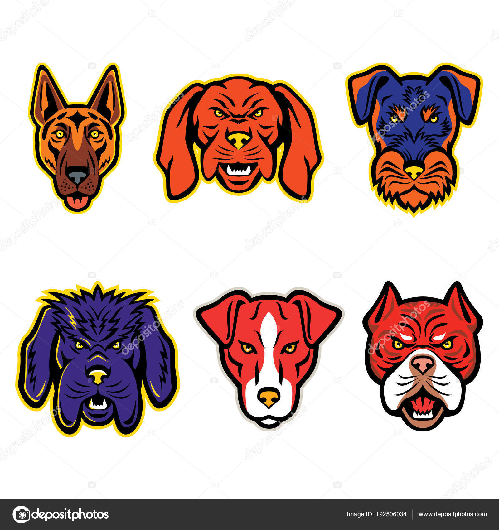 Mascotte Icône Illustration Jeu Têtes Travail Des Chiens