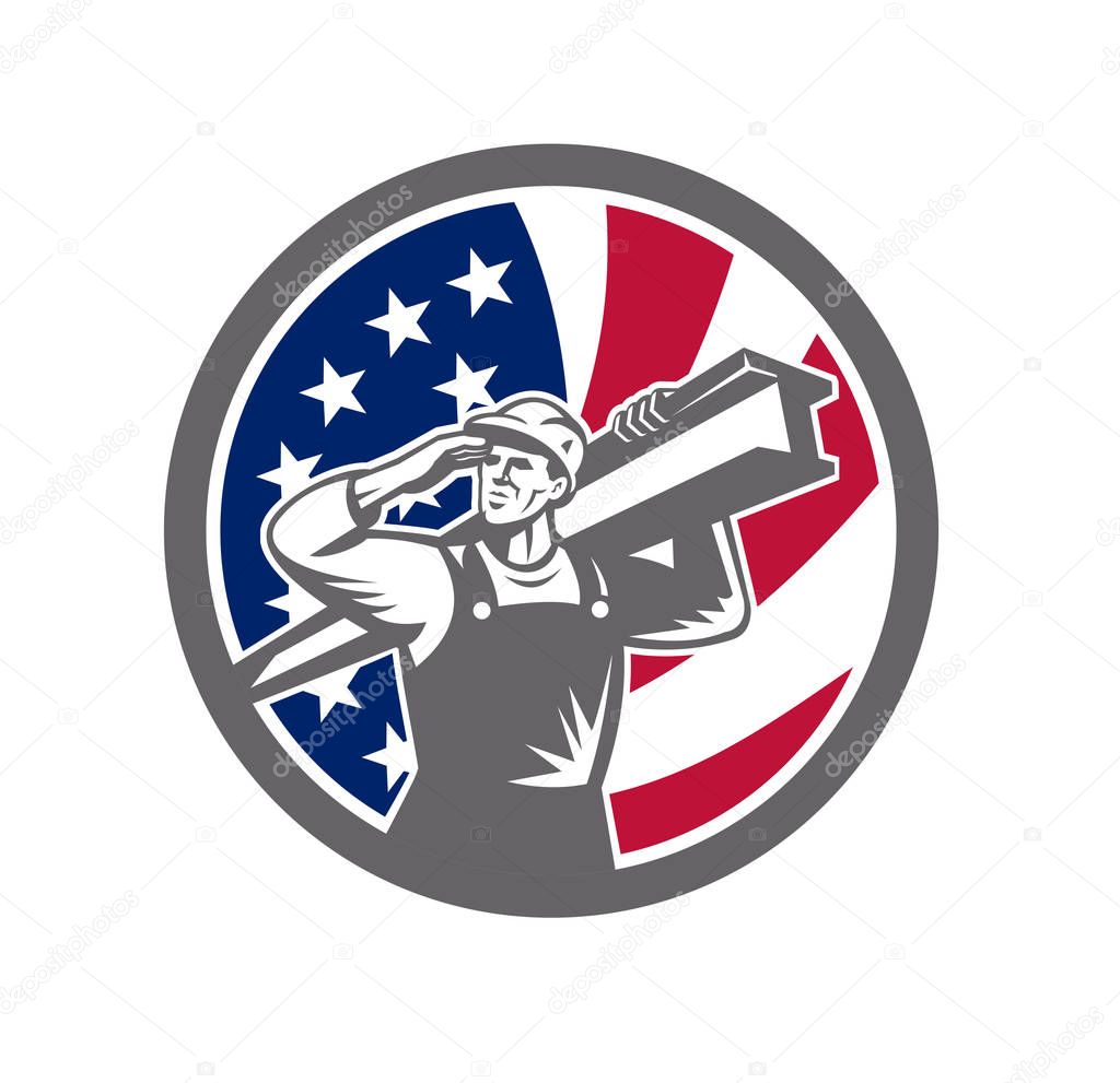 American Construction Worker USA Flag Icon