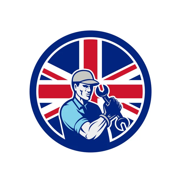 Britischer Automechaniker union jack flag icon — Stockvektor