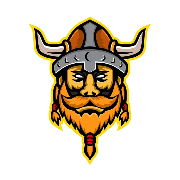 Mascotte de Guerrier Viking ou Tête de Raider Nordique — Image vectorielle