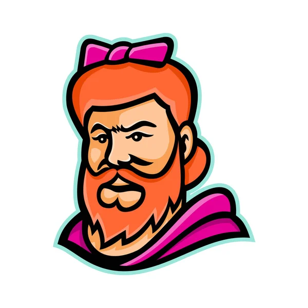 Талісман Значок Ілюстрація Начальник Бородатий Леді Або Бородата Жінка Жінка — стоковий вектор