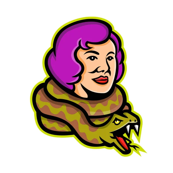 Icona Della Mascotte Illustrazione Della Testa Una Donna Serpente Freak — Vettoriale Stock