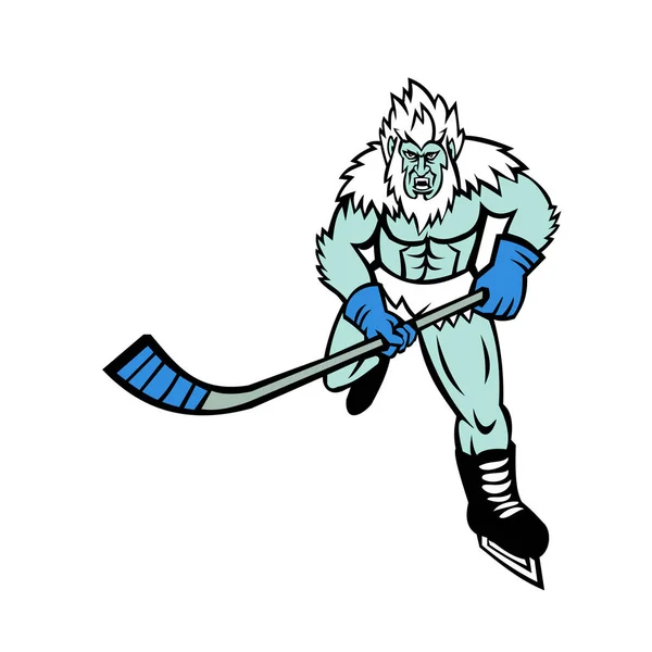 Verschrikkelijke sneeuwman ijshockey speler mascotte — Stockvector