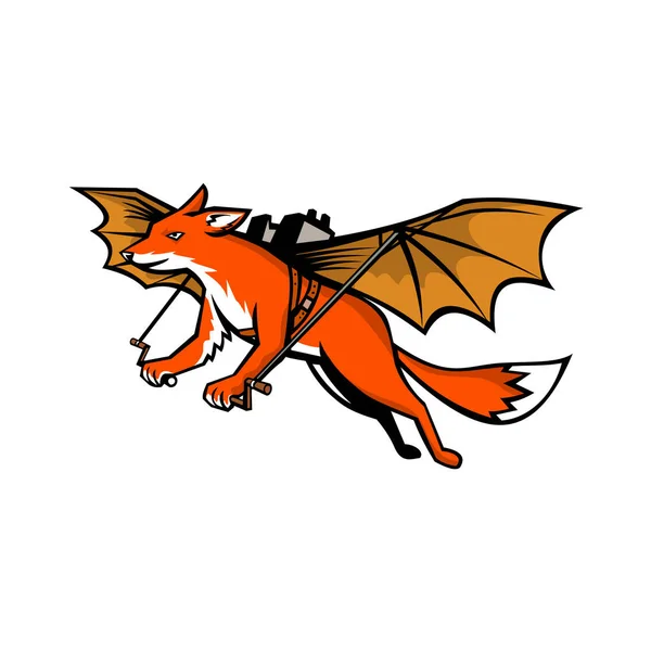 Flying Fox With Mechanical Wings Mascot — 스톡 벡터