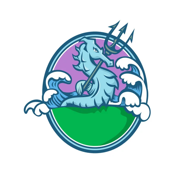 Seahorse With Trident Mascot Oval — Stock Vector