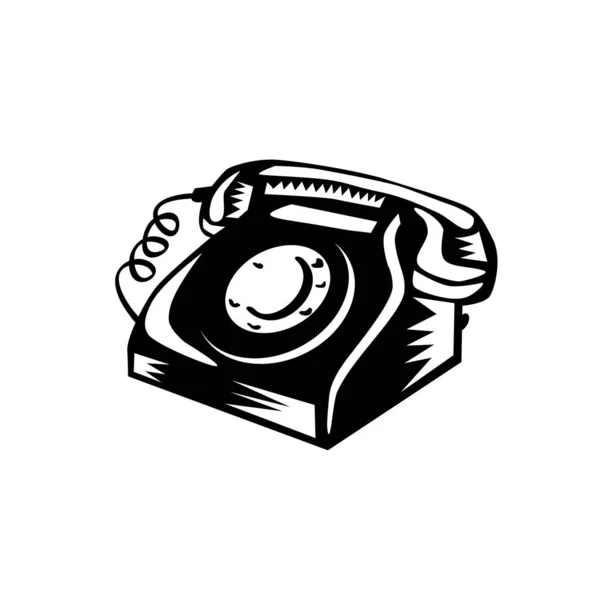 วินเทจ Landline โทรศัพท์ Woodcut — ภาพเวกเตอร์สต็อก