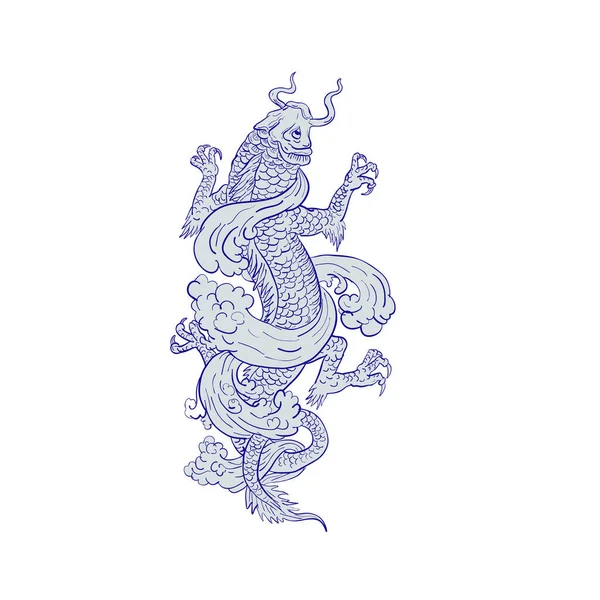 Dessin Tatouage Illustration Style Croquis Poisson Carpe Koï Transformant Dragon — Image vectorielle