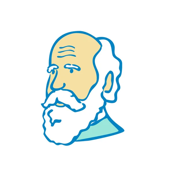 Nek Bir Bilim Adamının Karikatür Çizimi Charles Darwin Beyaz Sakallı — Stok Vektör