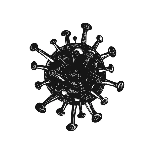 科维德 19或2019 Ncov细胞在黑白隔离背景下的复古木刻风格插图 — 图库矢量图片