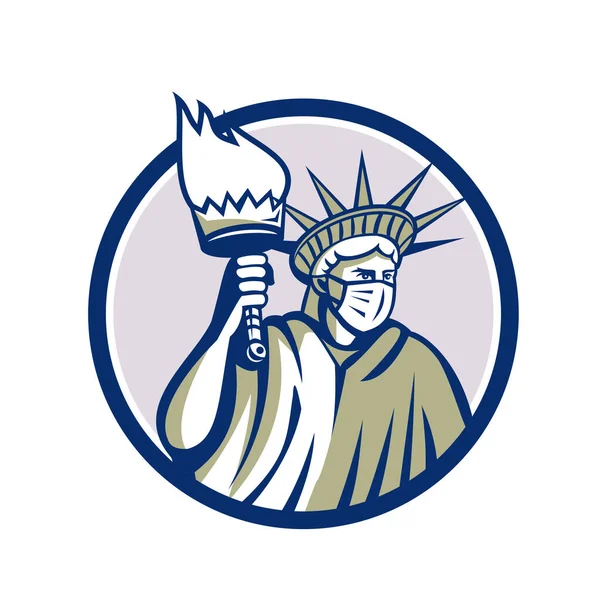 Icon Illustration American Statue Liberty Wearing Surgical Mask Prevent Infection — Stock Vector