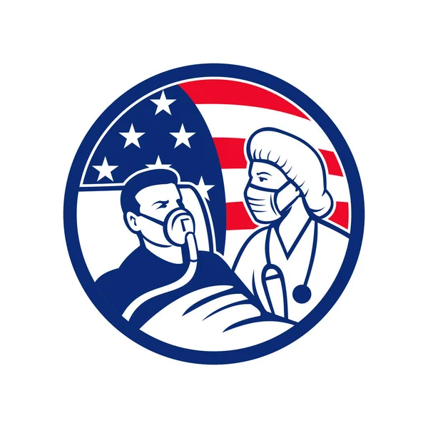 Icon Ilustração Uma Enfermeira Americana Médico Profissional Saúde Vestindo Máscara —  Vetores de Stock
