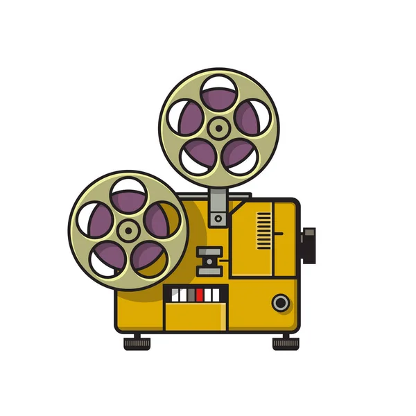 Retro Style Illustration Vintage Movie Film Reel Projector Viewed Side — Stock Vector