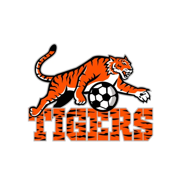 Mascot Icon Illustration Tiger Dribbling Football Soccer Ball Words Tigers — Stock Vector