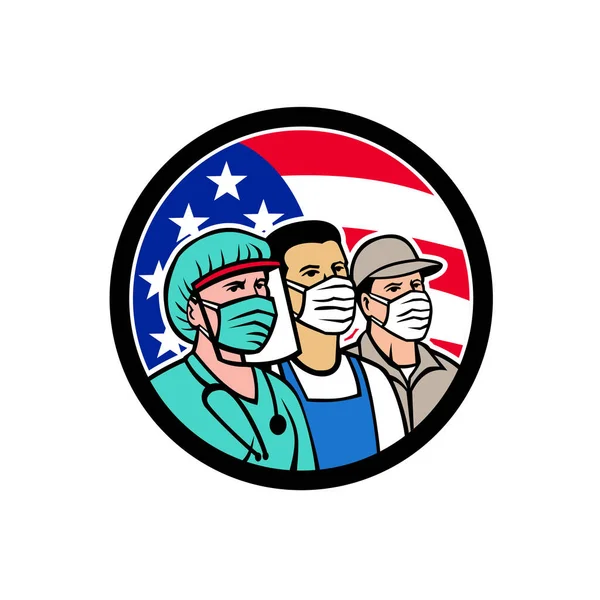 Εικονογράφηση Εικονίδιο Μασκότ Της Αμερικανικής Νοσοκόμα Γιατρός Παντοπωλείο Φαρμακοποιός Emt — Διανυσματικό Αρχείο