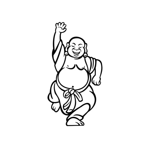 Illustration Style Dessin Animé Bouddha Heureux Dansant Sur Fond Blanc — Image vectorielle