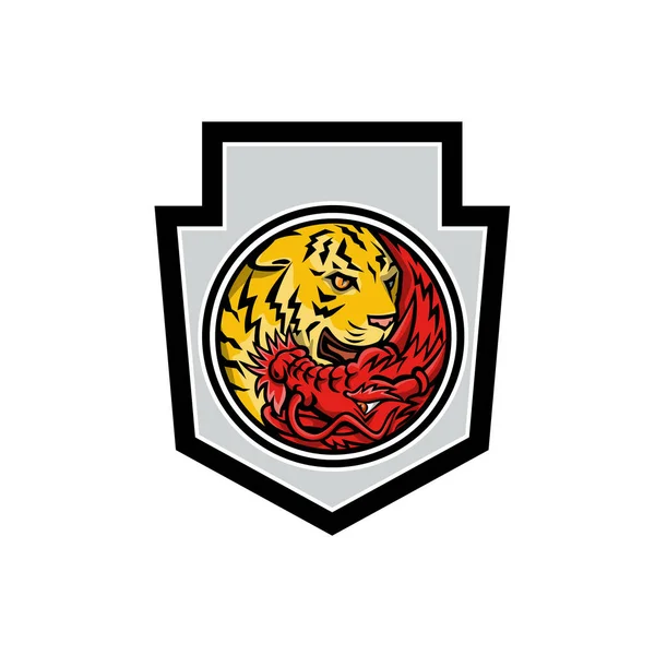 Mascot Icon Illustration Chinese Red Dragon Tiger Eye Yin Yang — Stock Vector