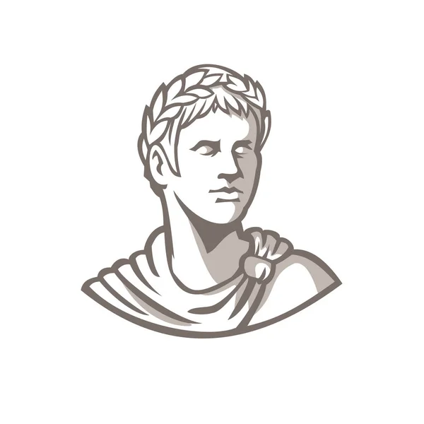 古罗马皇帝 元老院议员或凯撒的半身像 他是罗马帝国的统治者 在帝国时代头戴月桂树冠 背负孤立的背景复古风格 — 图库矢量图片