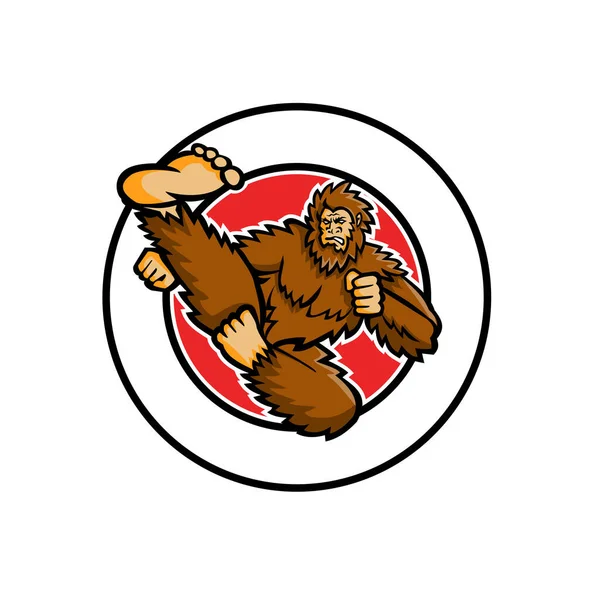 Mascot Icon Illustration Bigfoot Sasquatch Hairy Ape Creature Doing Taekwondo — Stock Vector