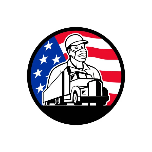 Maskottchen Ikone Illustration Eines Amerikanischen Truckers Oder Lkw Fahrers Mit — Stockvektor