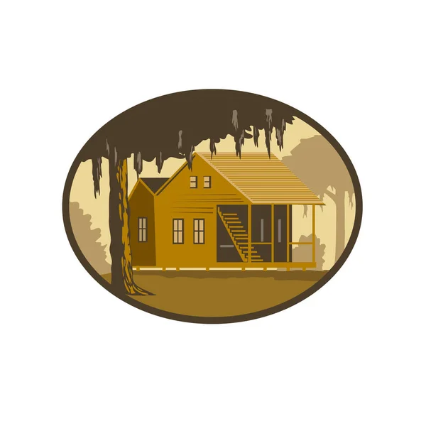 Retro Wpa Στυλ Απεικόνιση Ενός Τυπικού Cajun Σπίτι Μια Χώρα — Διανυσματικό Αρχείο