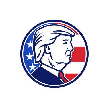 2 Mayıs 2020, AUCKLAND, NEW ZEALAND: 2020 ABD seçimleri için Amerikan başkan adayının maskot illüstrasyonu, Cumhuriyetçi Donald J Trump, geçmişe dönük olarak yapılan izole arka planda daire oluşturdu.