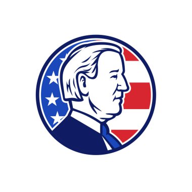 1 Mayıs 2020, AUCKLAND, NEW ZEALAND: 2020 ABD seçimleri için Amerikan başkan adayının maskotluk illüstrasyonu, demokrat Joseph Joe Biden, geçmişe dönük olarak yapılan izole arka planda daire çizdi.