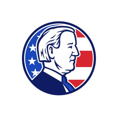 May 01, 2020, AUCKLAND, NEW ZEALAND: Mascot illustration of American presidential candidate for 2020 US election, Democrat Joseph Joe Biden set in circle on isolated background done in retro style. clipart
