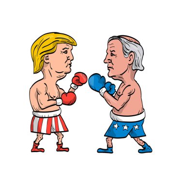  4 Mayıs 2020, AUCKLAND, NEW ZEALAND: 2020 ABD seçimleri için Amerikan başkan adayı, Demokrat Joe Biden ve Cumhuriyetçi Donald Trump boks eldivenli boksörler.