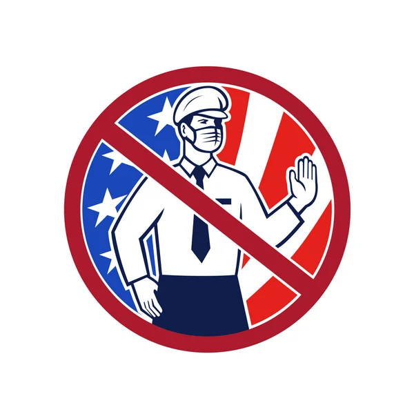 Ikone Retro Stil Illustration Eines Einreiseverbots Nach Amerika Ohne Immunisierungskonzept — Stockvektor