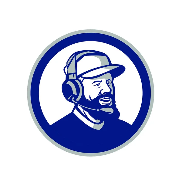 Ícone Mascote Ilustração Cabeça Treinador Com Barba Boné Beisebol Usando — Vetor de Stock